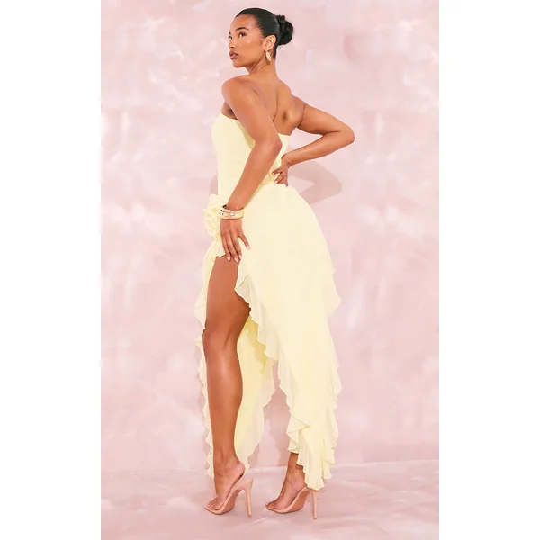 Jaune Citron Robe Midaxi Bustier À Détail Corsage Et Volants