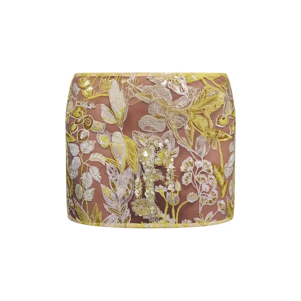 Jaune Jupe Micro Mini Transparente À Sequins Floraux