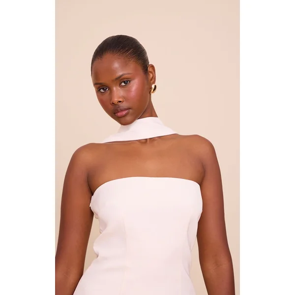 Jaune Pâle Robe Droite Bandeau À Détail Foulard Tissé