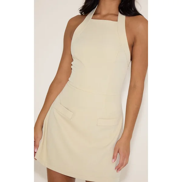 Jaune Pâle Robe Trapèze Ajustée Tissée À Col Licou