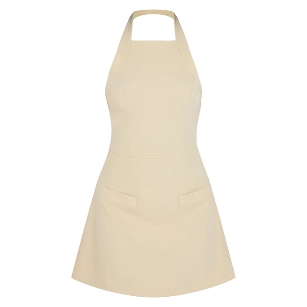 Jaune Pâle Robe Trapèze Ajustée Tissée À Col Licou