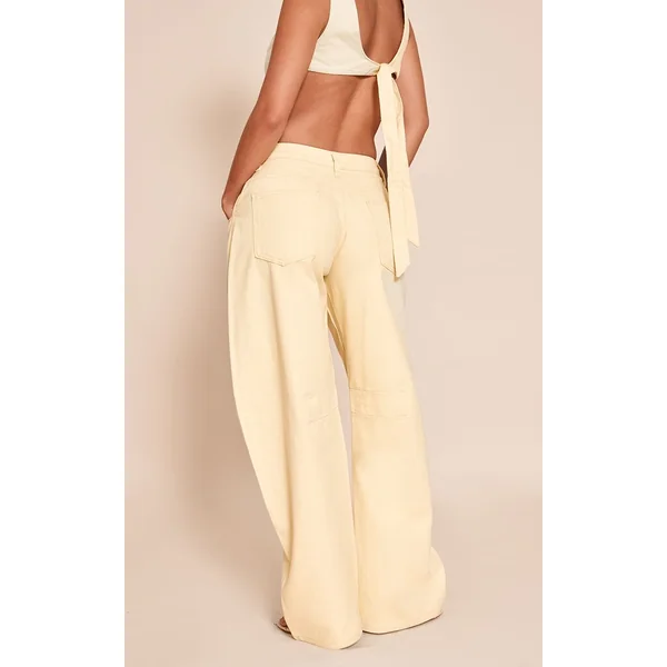 Jaune Pâle Top En Denim Sans Manches Crème Beurre Avec Lien Au Dos