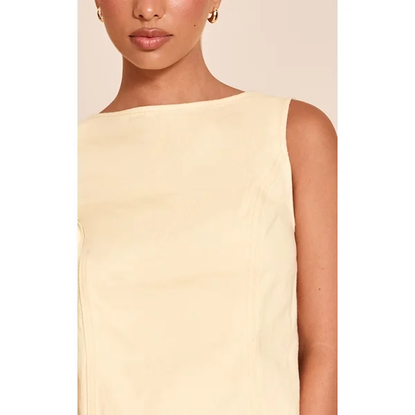 Jaune Pâle Top En Denim Sans Manches Crème Beurre Avec Lien Au Dos