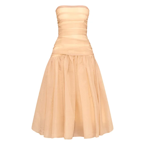 Jaune Robe Midi En Organza À Corsage Froncé