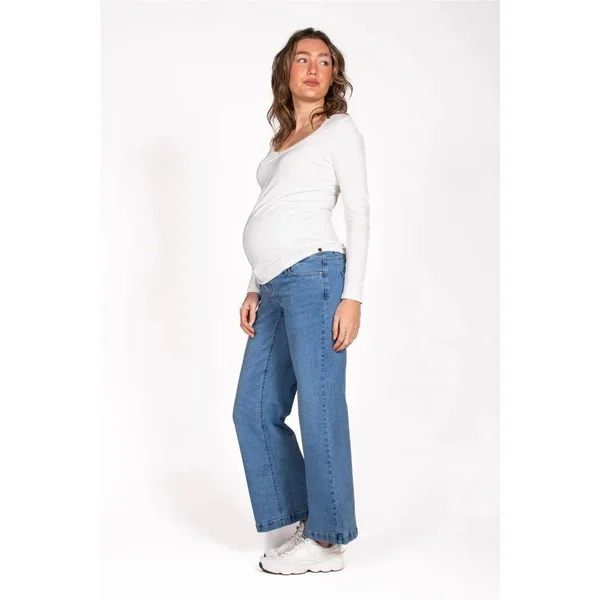 Jean de grossesse wide-leg en denim bleu clair