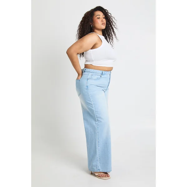 Jean Grande Taille Coupe Ample Taille Cintrée Avec Ajusteur