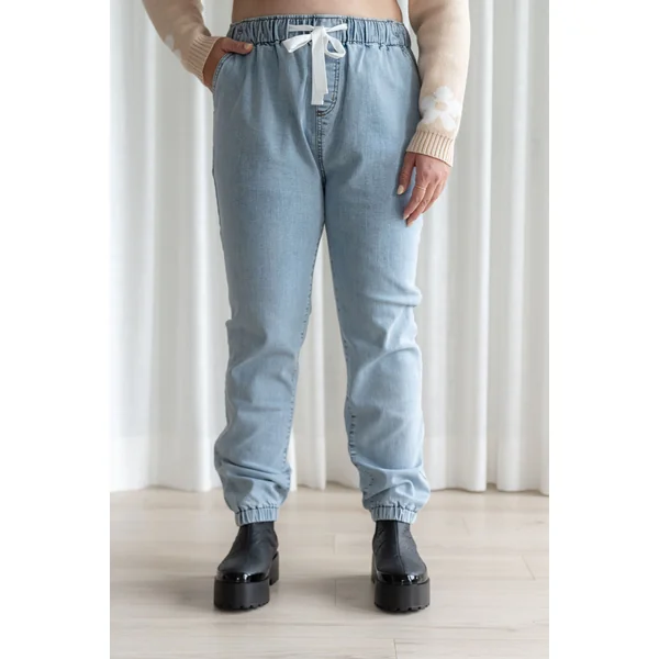 Jeans à taille élastique - bleu pâle