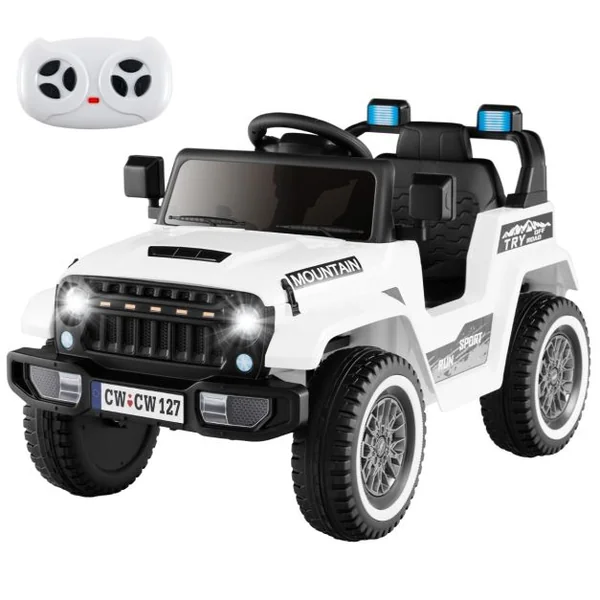 Jeep Electrique 12V pour 3 Ans+ Double Moteur 3 Vitesses Suspension à 4 Ressorts Démarrage et Arrêt Lents Musique Klaxon Lumières LED Noir