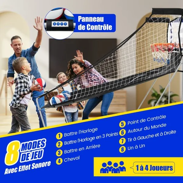 Jeu D'arcade de Basket-ball à Double Tir Pliable avec 8 Modes de Jeu Son D'arcade Score Électronique 4 Ballons Pompe de Gonflage pour Tous ges Blanc Blanc+Bleu/Bleu/Rouge/Vert