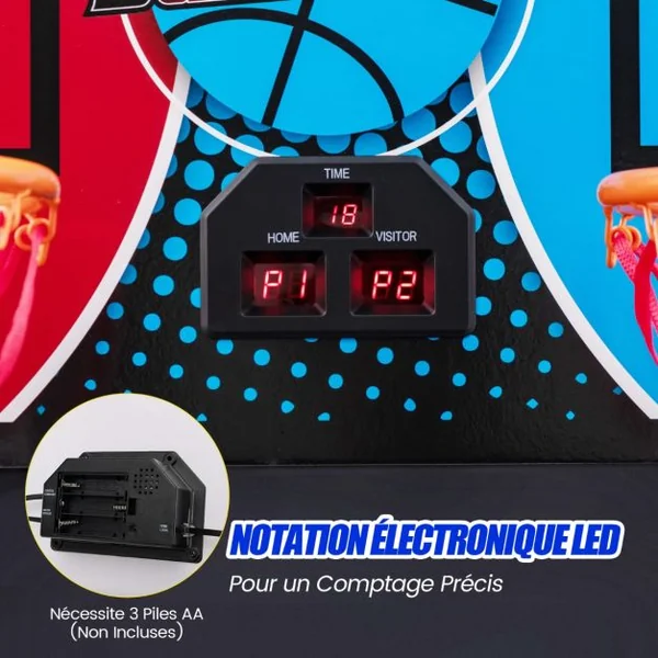 Jeu D'arcade de Basket-ball à Double Tir Pliable avec 8 Modes de Jeu Son D'arcade Score Électronique 4 Ballons Pompe de Gonflage pour Tous ges Blanc Blanc+Bleu/Bleu/Rouge/Vert