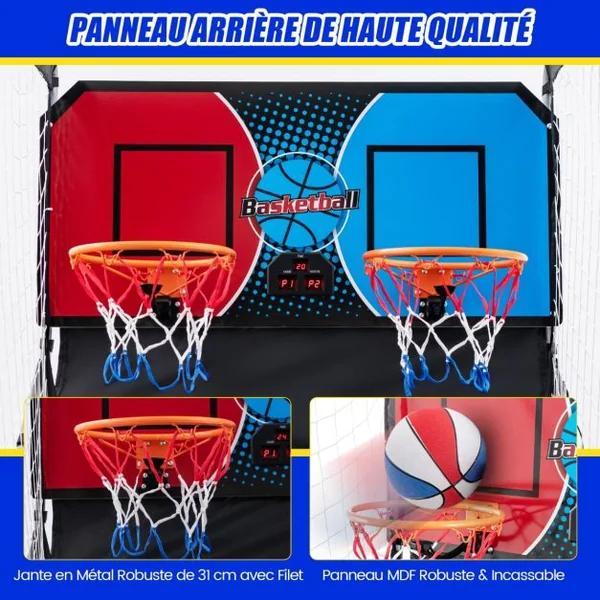 Jeu D'arcade de Basket-ball à Double Tir Pliable avec 8 Modes de Jeu Son D'arcade Score Électronique 4 Ballons Pompe de Gonflage pour Tous ges Blanc Blanc+Bleu/Bleu/Rouge/Vert