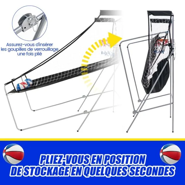 Jeu D'arcade de Basket-ball à Double Tir Pliable avec 8 Modes de Jeu Son D'arcade Score Électronique 4 Ballons Pompe de Gonflage pour Tous ges Blanc Blanc+Bleu/Bleu/Rouge/Vert