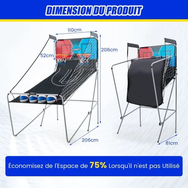 Jeu D'arcade de Basket-ball à Double Tir Pliable avec 8 Modes de Jeu Son D'arcade Score Électronique 4 Ballons Pompe de Gonflage pour Tous ges Blanc Blanc+Bleu/Bleu/Rouge/Vert