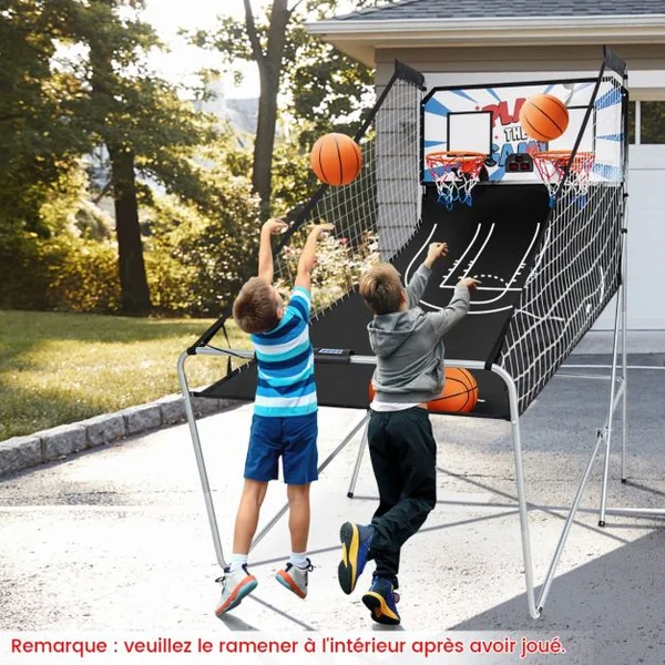 Jeu de Basketball Arcade Panier Compteur Basketball Panier de Basketball Arcade Blanc et Noir 185x108x205cm en Acier Bleu/Blanc/Gris/Violet