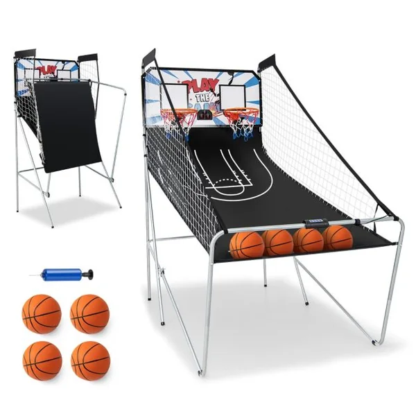 Jeu de Basketball Arcade Panier Compteur Basketball Panier de Basketball Arcade Blanc et Noir 185x108x205cm en Acier Bleu/Blanc/Gris/Violet