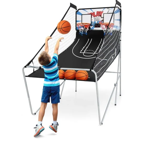 Jeu de Basketball Arcade Panier Compteur Basketball Panier de Basketball Arcade Blanc et Noir 185x108x205cm en Acier Bleu/Blanc/Gris/Violet