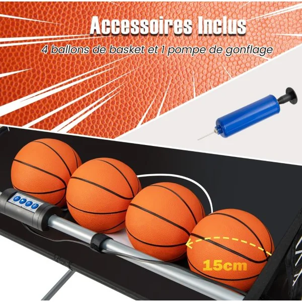 Jeu de Basketball Arcade Panier Compteur Basketball Panier de Basketball Arcade Blanc et Noir 185x108x205cm en Acier Bleu/Blanc/Gris/Violet