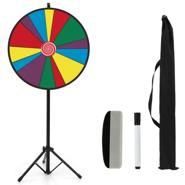 Jeu de Roue de Prix de 76 cm Roue de Prix Rotative Réglable en Hauteur avec Support Jeu de Fortune Réunion de Famille