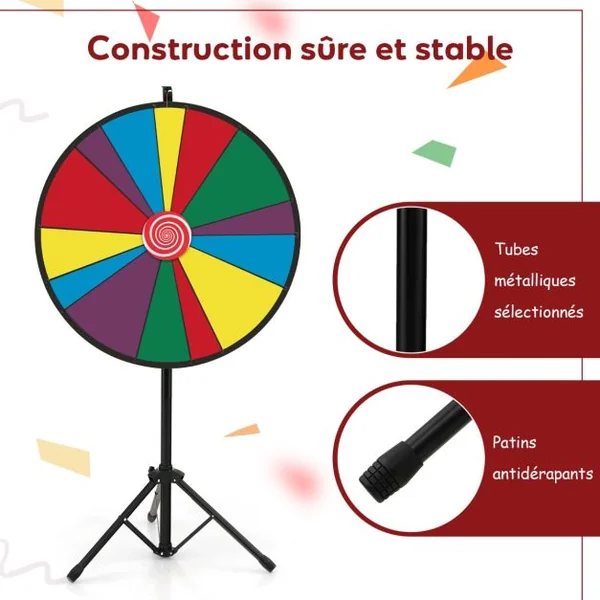 Jeu de Roue de Prix de 76 cm Roue de Prix Rotative Réglable en Hauteur avec Support Jeu de Fortune Réunion de Famille