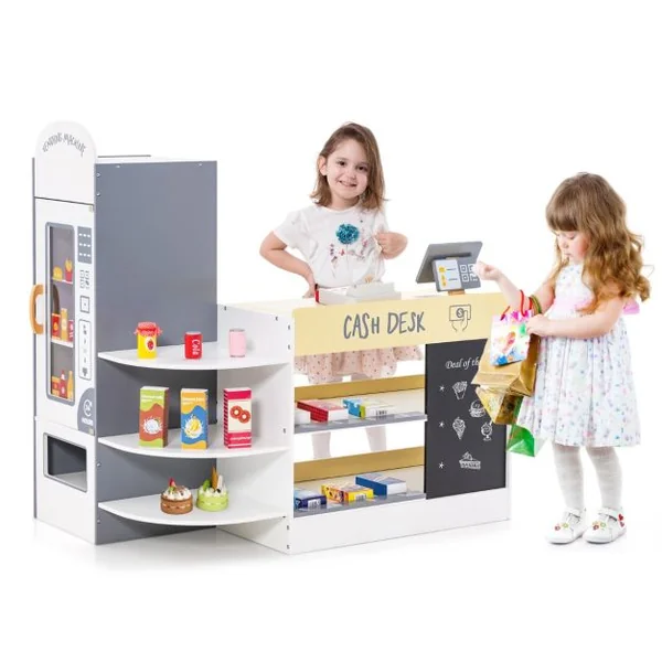 Jeu d'Épicerie pour Enfants de 3 à 8 Ans Ensemble de Jouets de Caisse Enregistreuse Machine de Point de Vente Distributeur Automatique Blanc/Gris/Rose/Vert