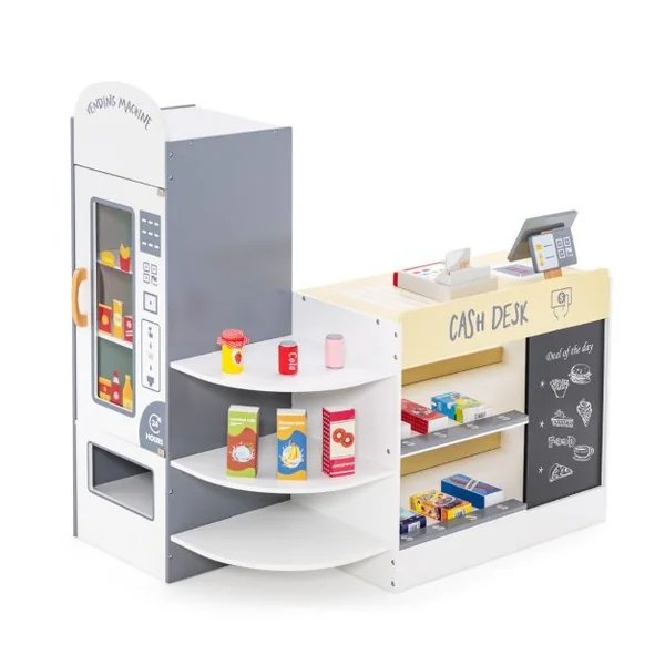 Jeu d'Épicerie pour Enfants de 3 à 8 Ans Ensemble de Jouets de Caisse Enregistreuse Machine de Point de Vente Distributeur Automatique Blanc/Gris/Rose/Vert