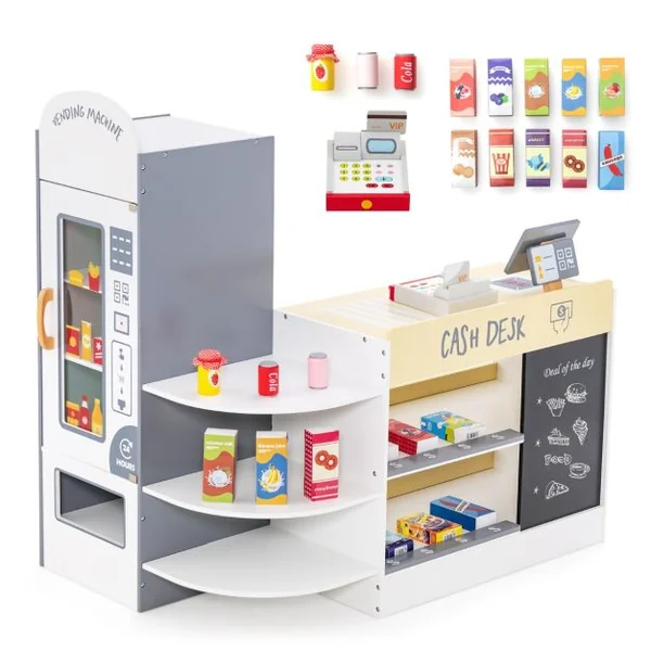 Jeu d'Épicerie pour Enfants de 3 à 8 Ans Ensemble de Jouets de Caisse Enregistreuse Machine de Point de Vente Distributeur Automatique Blanc/Gris/Rose/Vert