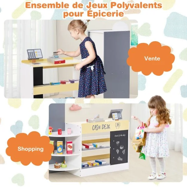 Jeu d'Épicerie pour Enfants de 3 à 8 Ans Ensemble de Jouets de Caisse Enregistreuse Machine de Point de Vente Distributeur Automatique Blanc/Gris/Rose/Vert