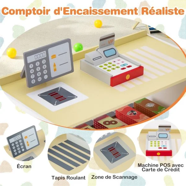 Jeu d'Épicerie pour Enfants de 3 à 8 Ans Ensemble de Jouets de Caisse Enregistreuse Machine de Point de Vente Distributeur Automatique Blanc/Gris/Rose/Vert