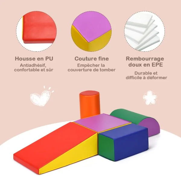 Jeu en Mousse Crawl Colorée Jeu Interactif Léger de 5 Pièces Jouet Composite en Logiciel avec Housse en Polyuréthane et Obturateur Epe