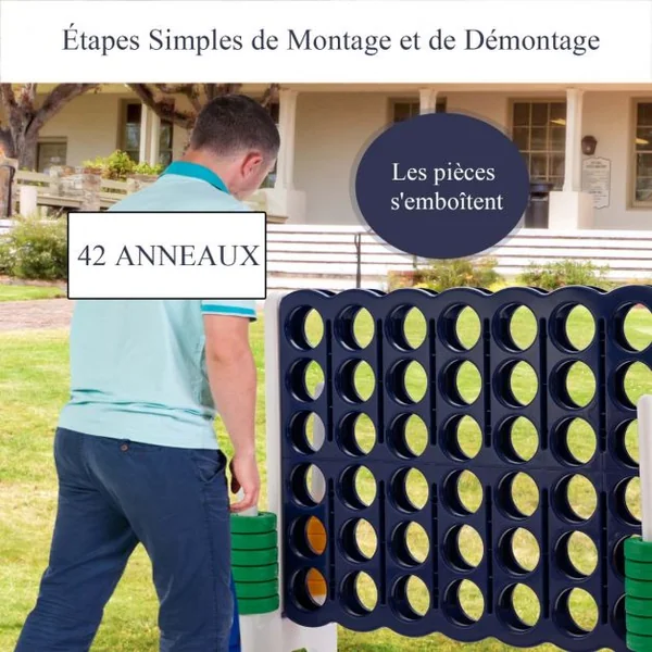 Jeu Puissance 4 Géant avec 42 Anneaux et 2 Leviers de Redémarrage pour Fête Intérieur Extérieur 120x42x104cm Bleu