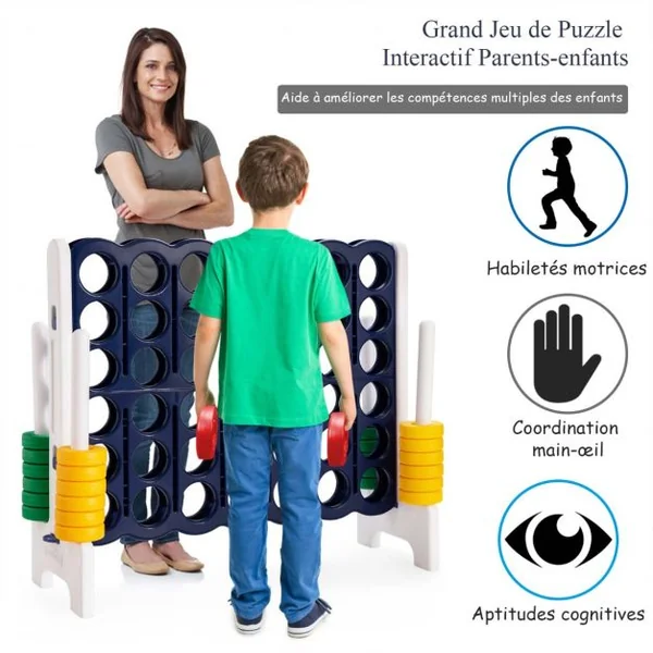 Jeu Puissance 4 Géant avec 42 Anneaux et 2 Leviers de Redémarrage pour Fête Intérieur Extérieur 120x42x104cm Bleu