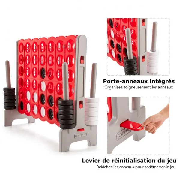 Jeu Puissance 4 Géant avec 42 Anneaux et 2 Leviers de Redémarrage pour Fête Intérieur Extérieur 120x42x104cm