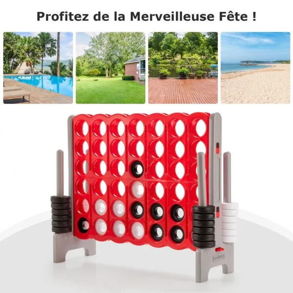Jeu Puissance 4 Géant avec 42 Anneaux et 2 Leviers de Redémarrage pour Fête Intérieur Extérieur 120x42x104cm