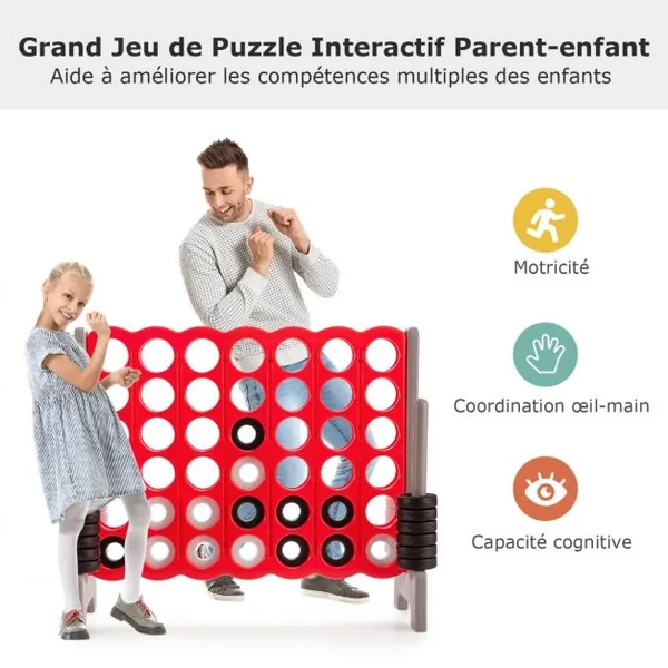 Jeu Puissance 4 Géant avec 42 Anneaux et 2 Leviers de Redémarrage pour Fête Intérieur Extérieur 120x42x104cm