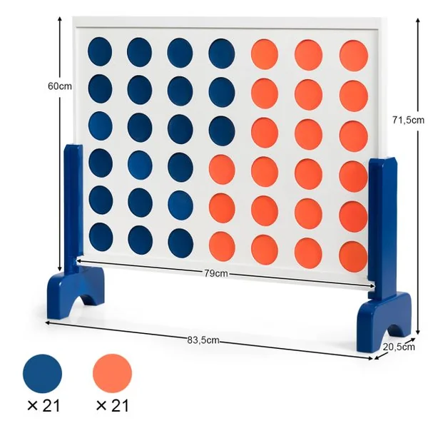 Jeu Puissance 4 Géant en Bois avec 42 Pièces en Plastique Jeu de Société avec Pieds en Bois Massif Sac de Transport 83,5 X 20,5 X 71,5 cm Blanc