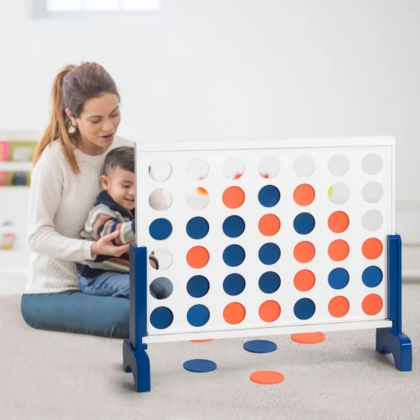 Jeu Puissance 4 Géant en Bois avec 42 Pièces en Plastique Jeu de Société avec Pieds en Bois Massif Sac de Transport 83,5 X 20,5 X 71,5 cm Blanc