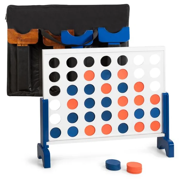 Jeu Puissance 4 Géant en Bois avec 42 Pièces en Plastique Jeu de Société avec Pieds en Bois Massif Sac de Transport 83,5 X 20,5 X 71,5 cm Blanc