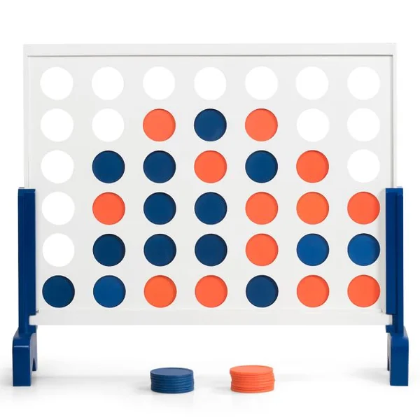 Jeu Puissance 4 Géant en Bois avec 42 Pièces en Plastique Jeu de Société avec Pieds en Bois Massif Sac de Transport 83,5 X 20,5 X 71,5 cm Blanc