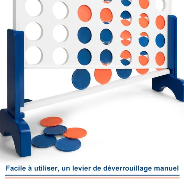 Jeu Puissance 4 Géant en Bois avec 42 Pièces en Plastique Jeu de Société avec Pieds en Bois Massif Sac de Transport 83,5 X 20,5 X 71,5 cm Blanc