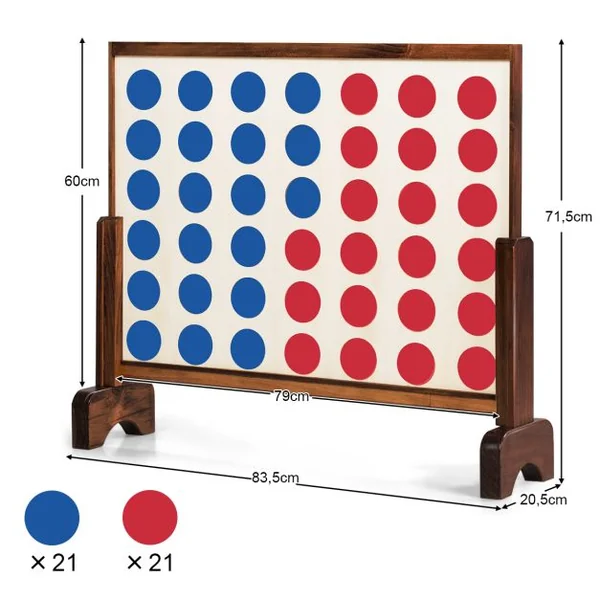 Jeu Puissance 4 Géant en Bois avec 42 Pièces en Plastique Jeu de Société avec Pieds en Bois Massif Sac de Transport 83,5 X 20,5 X 71,5 cm Naturel