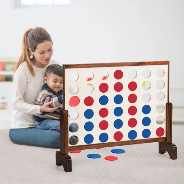 Jeu Puissance 4 Géant en Bois avec 42 Pièces en Plastique Jeu de Société avec Pieds en Bois Massif Sac de Transport 83,5 X 20,5 X 71,5 cm Naturel