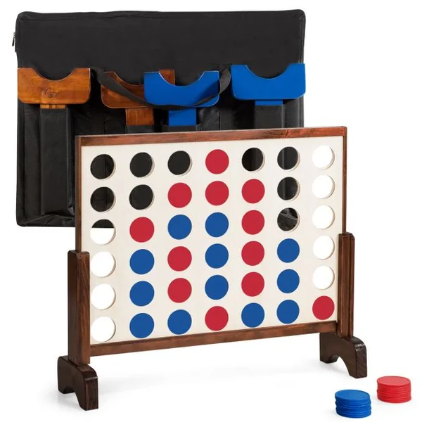 Jeu Puissance 4 Géant en Bois avec 42 Pièces en Plastique Jeu de Société avec Pieds en Bois Massif Sac de Transport 83,5 X 20,5 X 71,5 cm Naturel