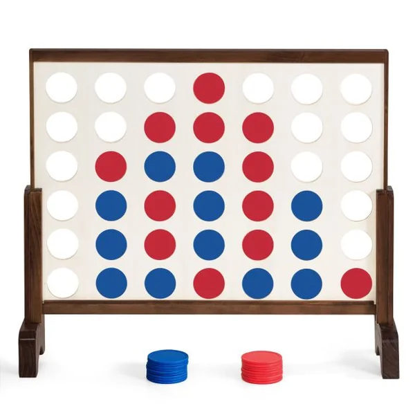 Jeu Puissance 4 Géant en Bois avec 42 Pièces en Plastique Jeu de Société avec Pieds en Bois Massif Sac de Transport 83,5 X 20,5 X 71,5 cm Naturel