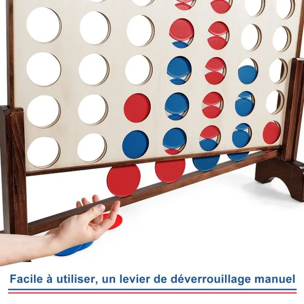 Jeu Puissance 4 Géant en Bois avec 42 Pièces en Plastique Jeu de Société avec Pieds en Bois Massif Sac de Transport 83,5 X 20,5 X 71,5 cm Naturel