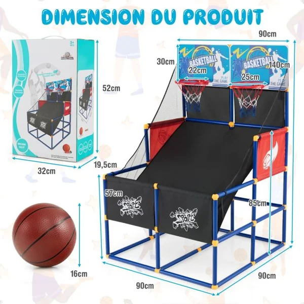 Jeux de Basketball Arcade à double tirs enfants avec 4 balls et 2 Paniers Panier de Basketball double Intérieur et Extérieur pour enfants de 3 ans+
