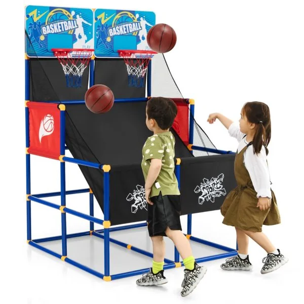 Jeux de Basketball Arcade à double tirs enfants avec 4 balls et 2 Paniers Panier de Basketball double Intérieur et Extérieur pour enfants de 3 ans+