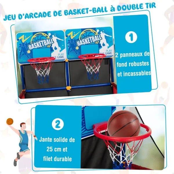 Jeux de Basketball Arcade à double tirs enfants avec 4 balls et 2 Paniers Panier de Basketball double Intérieur et Extérieur pour enfants de 3 ans+