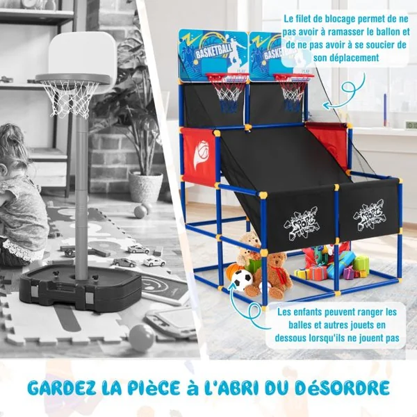 Jeux de Basketball Arcade à double tirs enfants avec 4 balls et 2 Paniers Panier de Basketball double Intérieur et Extérieur pour enfants de 3 ans+