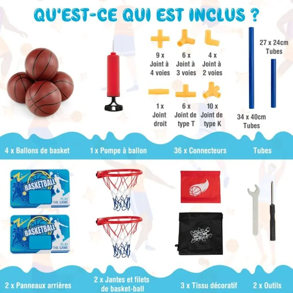 Jeux de Basketball Arcade à double tirs enfants avec 4 balls et 2 Paniers Panier de Basketball double Intérieur et Extérieur pour enfants de 3 ans+
