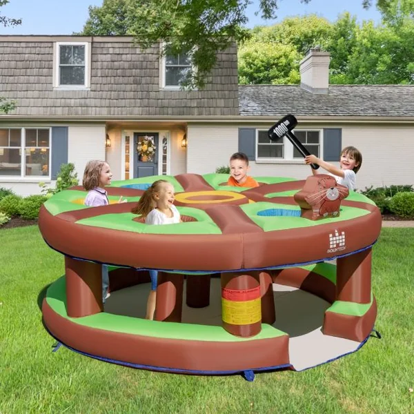 Jeux Gonflable de Tape-Taupe avec Gonfleur 480W Jouet Marteau 7 Trous de Taupe Accessible à Enfant 3 ans+ 260x260x124cm